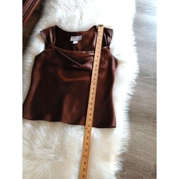 VTG David's Bridal Women's Size 10 Chocolate Satin Draped Neck Sleeveless Blouse - Picture 8 of 9
